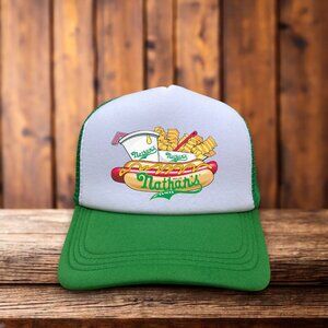 Nathan's Famous Hot Dog Eating Contest Mens Trucker Hat Green Coney Island Cap